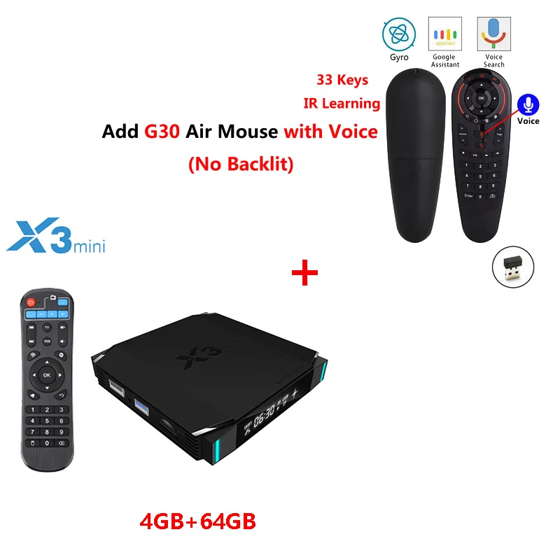 X3 Mini Amlogic S905X3 приставка 4 ГБ 32 ГБ Android 9,0 Смарт ТВ приставка 2,4G 5,8G Wifi Bluetooth 8K Youtube Netflix медиаплеер - Цвет: 4G64G add g30s