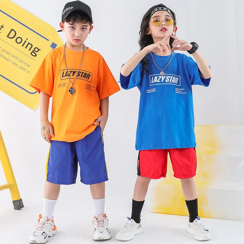 New Style BOY'S Street Dance Clothing Children Hiphop Clothes Fashion Summer Loose Short Sleeve Handsome Children Hip Hop Set
