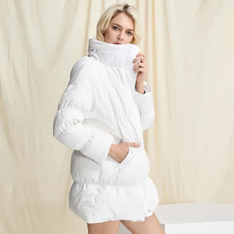 Белый синий толстый теплый женский зимний пуховик модный Свободный длинный рукав женский пуховик плотное теплое пальто YNZZU YO934