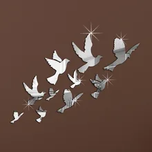 Изготовители настраиваемые Птицы мультфильм стикеры Настенные акриловые зеркальные наклейки украшение дома стены маленькие оптом