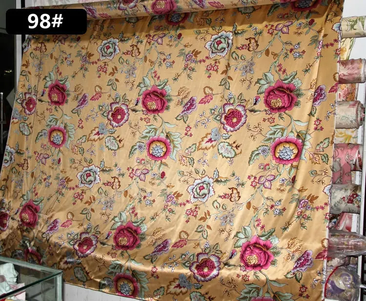 Шелковые ткани для дома покрывало для кровати метр чистый шелк атлас Шармез ширина 2,4 м принт Ретро цветок высокого класса