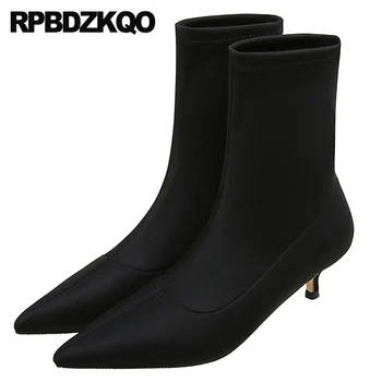 

ladies black blue ankle autumn slip on stiletto satin short fall pointed toe pointy yellow designer shoes women luxury 2019