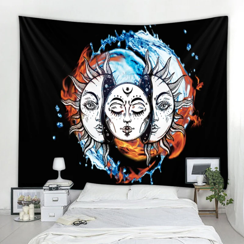 Mandala Tapestry White Black Sun Moon Tapestry Hippie Zhanpu Witchcraft Decorative Blanket