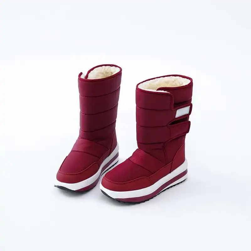 REAVE CAT/Большие размеры 36-41; новые зимние сапоги; женские теплые сапоги до середины икры на толстом меху; обувь на платформе; женские водонепроницаемые зимние сапоги из хлопка - Цвет: Wine red