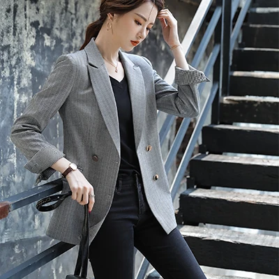 Gray Blazer Для женщин однобортный однотонный Блейзер Женский пальто трех до двенадцати лет Модные Пиджаки Верхняя одежда высокого качества, куртки, 5XL - Цвет: Gray Blazer