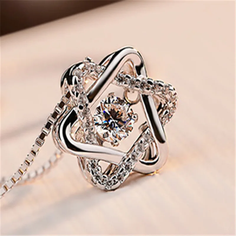 

S925 Sterling Silver Necklace Women's Japanese Korean Fashion Smart Rotating Hexagram Pendant