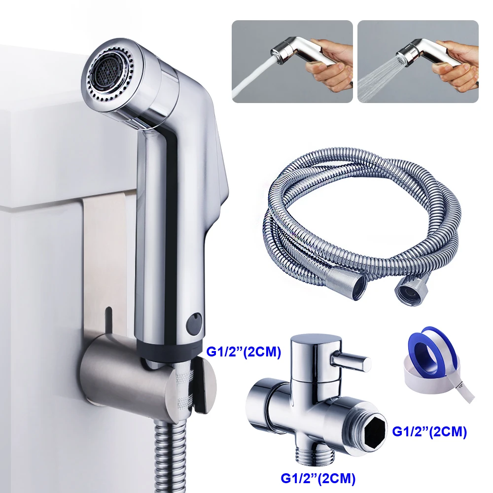 With T valve 1-2 2 способа мытья унитаза ручной Душ биде брызговик мусульманский душ - Цвет: With T valve 1-2