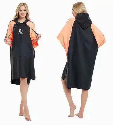 Black-Orange Microfiber Wetsuit Changing Robe Poncho with hood, Quick Dry Hooded Towels Robe Poncho, Beach Surf Poncho Compact& Lightweight - Цвет: Black-Orange