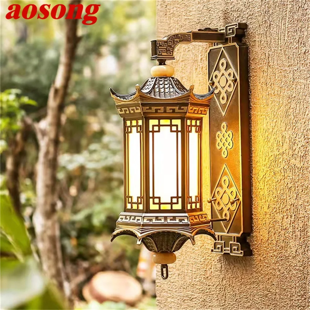 AOSONG Outdoor Wall Lamps Bronze Lighting LED Sconces Classical Waterproof Retro for Home Balcony Decoration