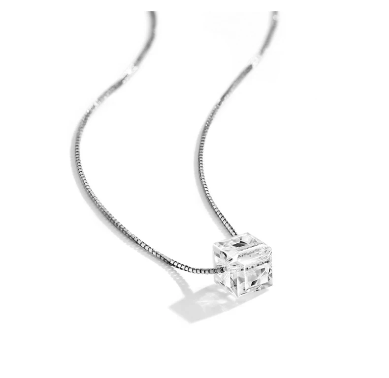 Классические кристаллы от Swarovski кубические бусы ожерелье Подвески 925 пробы Серебряная цепочка Ожерелье s для женщин свадебный шикарный подарок - Окраска металла: Clear Crystal