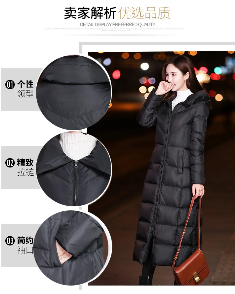 Slim Fit длинный толстый пуховик, с длинным рукавом, куртка с капюшоном, средней длины, пуховое пальто с капюшоном модные Qhfrm1015