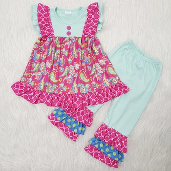 

Infant Baby Girls Clothes Set Sleeveless Paisley Pattern Tops+ Ruffle Pants Toddler Outfits Winter Children Clothes Sets