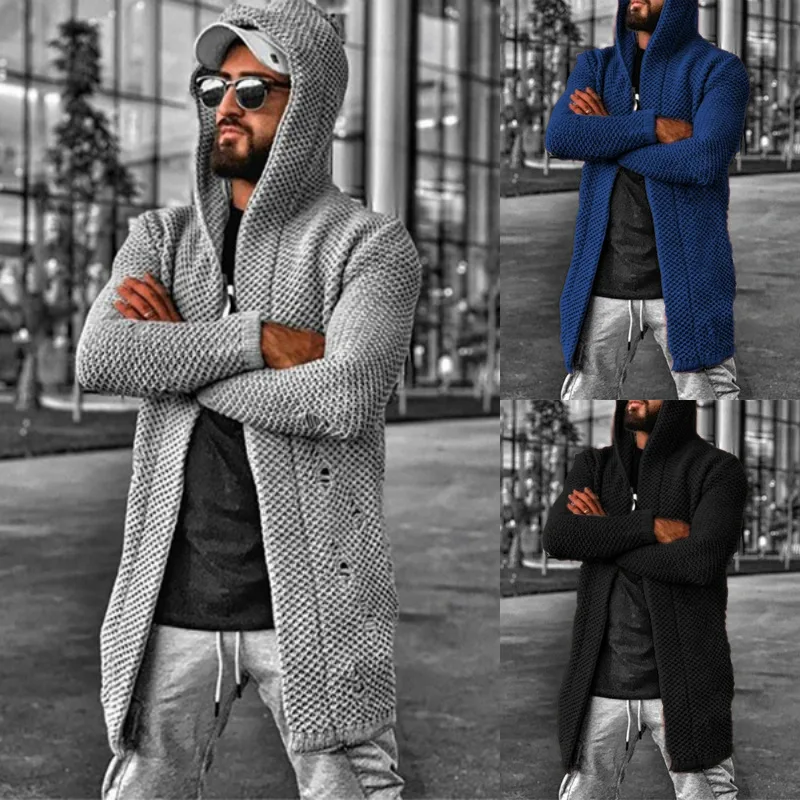 

Mens Sweaters Knitted Hooded Cardigan Sweaters Long Sleeved Solid Color Fashion Cardigan Men Sweaters Jacket Coat S-5XL