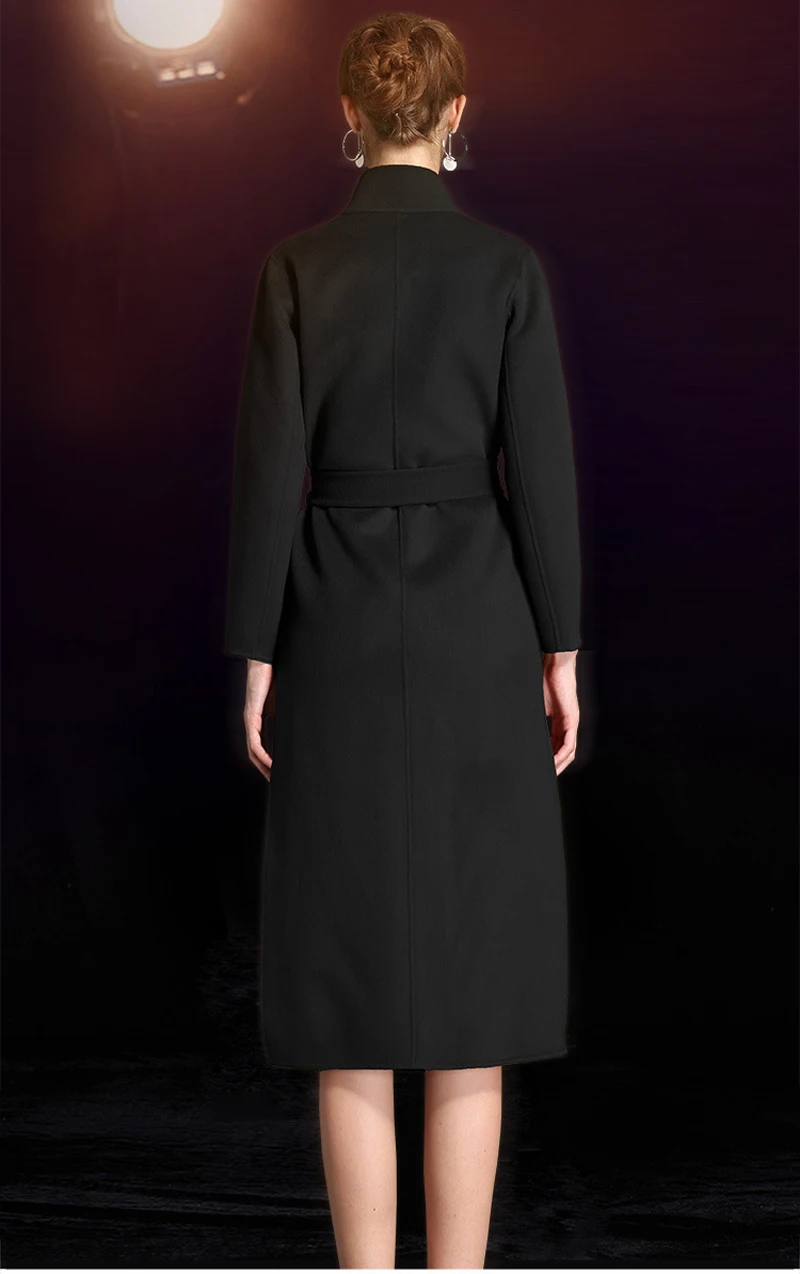 Elifashion новое осеннее и зимнее двустороннее шерстяное пальто для женщин средней длины в Корейском стиле с воротником-стойкой шерстяное пальто