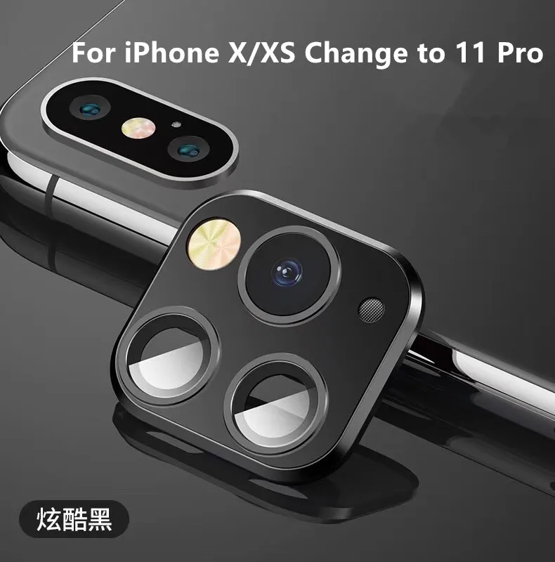 Black X XS to 11 Pro Обновленный металлический алюминиевый защитный чехол для объектива камеры, чехол для iPhone X Xs Max, поддельные секунды, замена на 11 Pro, задняя наклейка на рассеиватель, крышка - Цвет: Black X XS to 11 Pro
