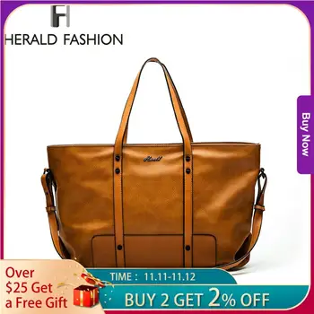 

Herald Fashion Women Bag Ladies Brand PU Leather Handbags Spring Casual Tote Bag Big Shoulder Bags For Woman