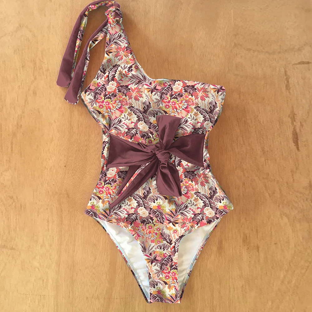 2020 New Sexy One Piece Swimsuit One Shoulder Strappy Swimsuit Print Swimwear Women Backless Bathing Suit Beachwear Monokini