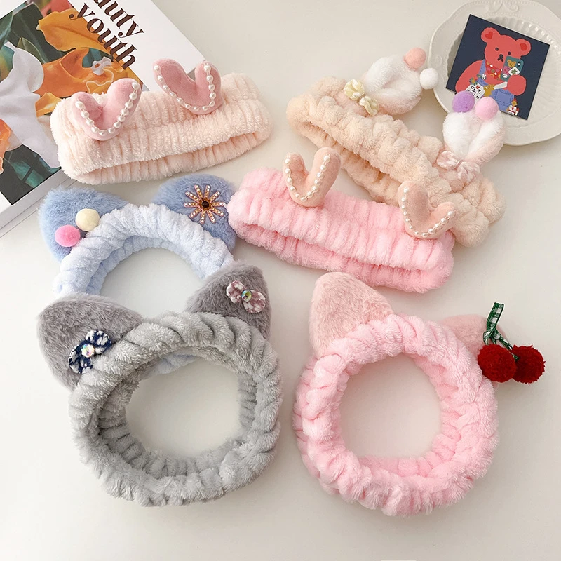 2022 Cat New Coral Fleece Wash Face Bow Hairbands For Women Girls Headbands Headwear Hair Bands Turban Hair Accessories goody hair clips