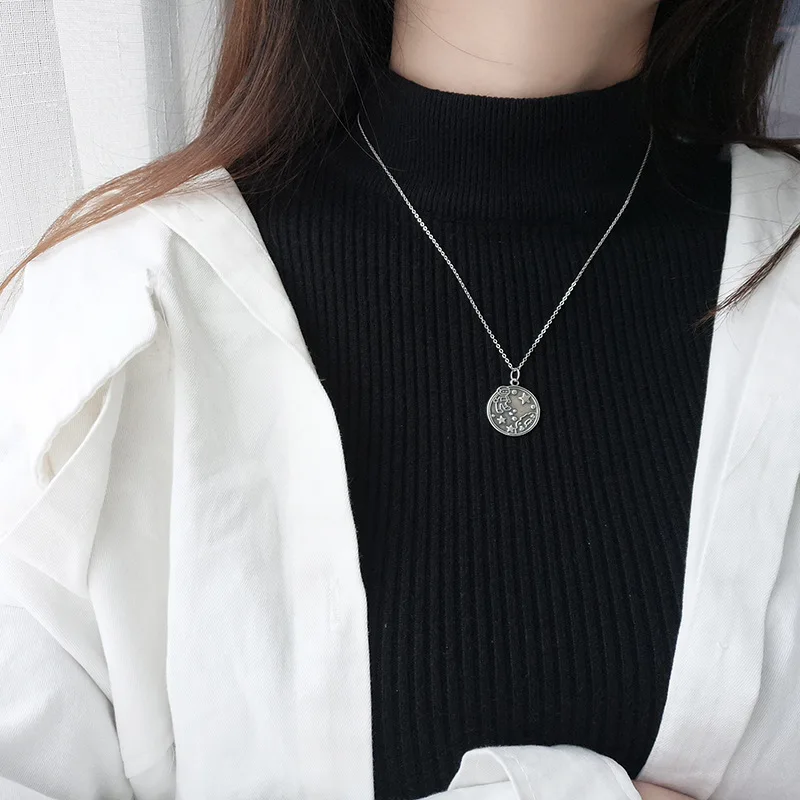 Leouerry винтажное ожерелье астронавта 925 пробы Серебряное креативное круглое ожерелье с кулонами в виде монет для женщин серебро 925 ювелирные изделия подарки