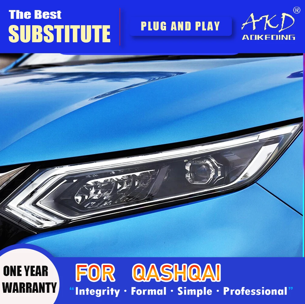 

AKD Head Lamp for Nissan Qashqai LED Headlight 2018-2020 Headlights Qashqai DRL Turn Signal High Beam Angel Eye Projector