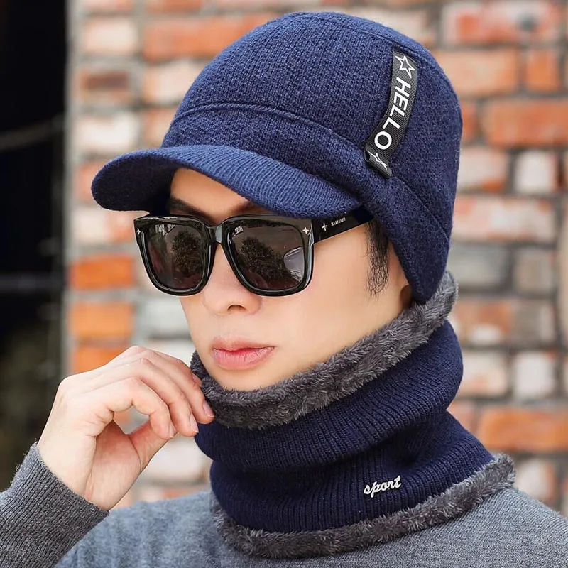 Зимние шапки для мужчин Skullies Beanie шапка зимняя шапка мужской женский шерстяной шарф шапка s Набор Балаклава маска Knitted шапка вязаная шапка