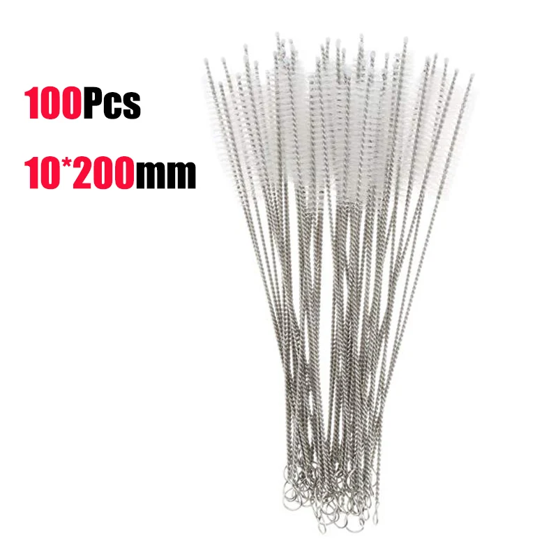 A 100pcs GOALONE 100 шт./компл. соломенная щетка для повторного использования Нержавеющая сталь пивная соломенная щетка для чистки Эко-дружественных нейлона Чистящая Щетка для соломы - Цвет: A 100pcs