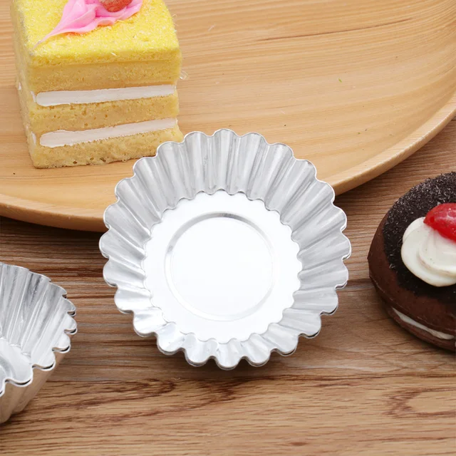 48pcs Aluminum Alloy Egg Tart Molds Thick Reusable Flower Cupcake Mold