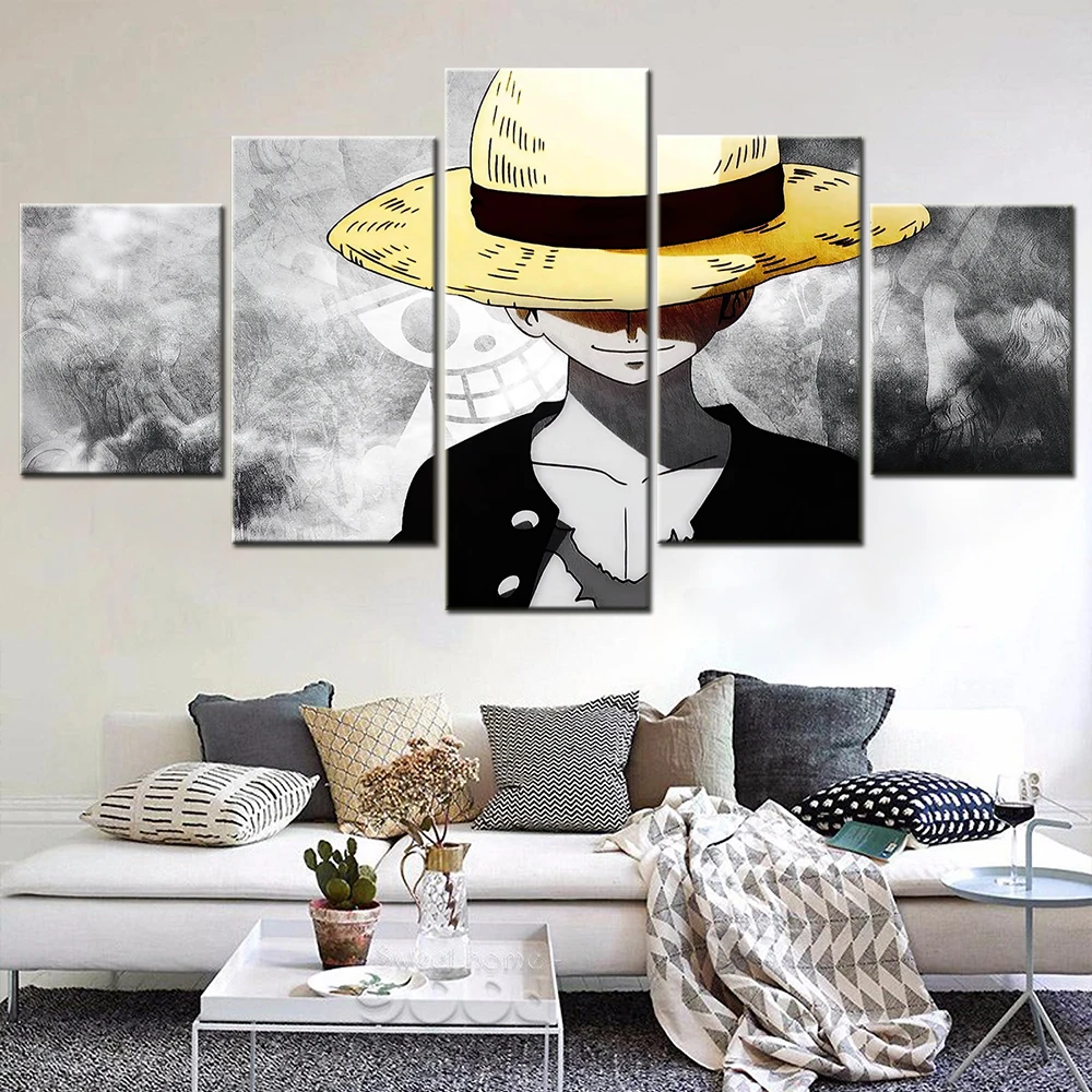 5 Piece Wall Art Canvas Anime Manga Pirate King Straw Hat Kid Posters And Pictures Modern LIving Room Decoration Paintings | Дом и сад