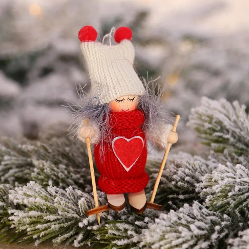 Christmas Decorations Creative Christmas Decorations Wooden Ski Dolls Dolls Christmas Tree Pendant Mini Dolls