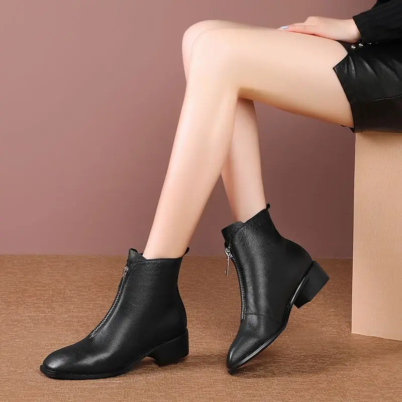 ALLBITEFO/женские ботинки из натуральной кожи; однотонные ботильоны высокого качества; сезон осень-зима; удобные модные ботинки