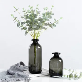 

Simple glass vase Nordic style retro smoked dark vase decoration living room tabletop decoration flower vase for home WJ916