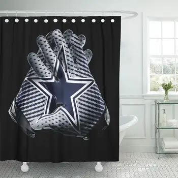 

Rugby Decor Waterproof Shower Curtain Curtains Set with Hooks Dallas City Cowboys Football Team Sports Receiver Gloves 72 X 78