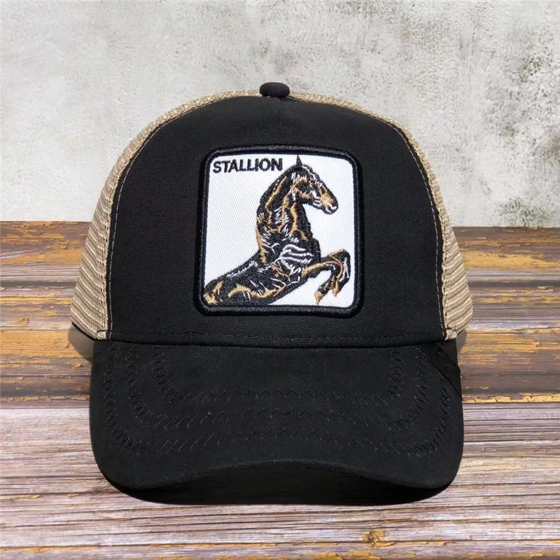 black STALLION Новинка, GoorinS, животная ферма, шляпа для мужчин, Лев, зверь, вышивка, бейсболка, животное, дышащая сетка, Дальнобойщик, хип-хоп шапки - Цвет: black STALLION