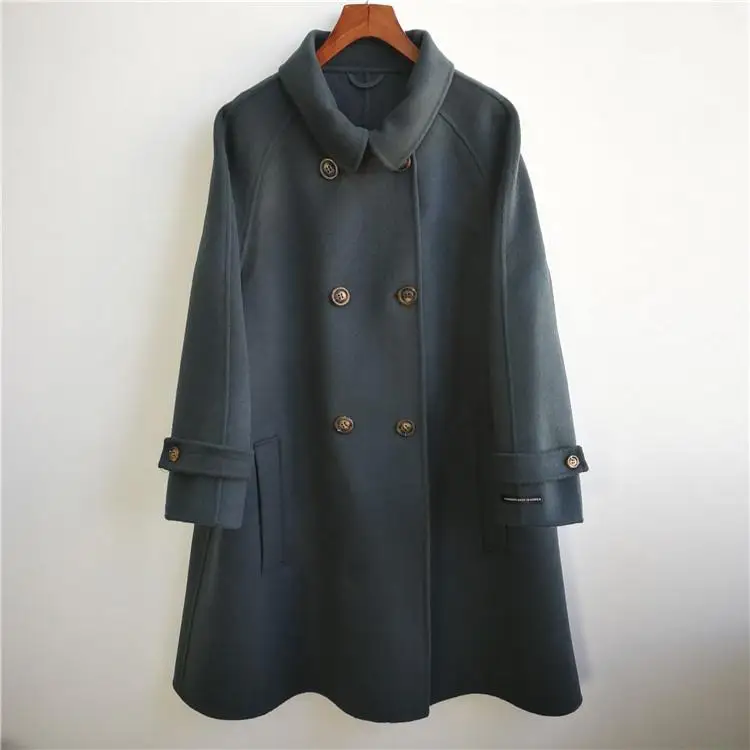Winter New Fashion Casual Korean Plus Size Loose Double-breasted Long High End Wool Coat Women Warm Woolen Jacket - Color: Dark grey