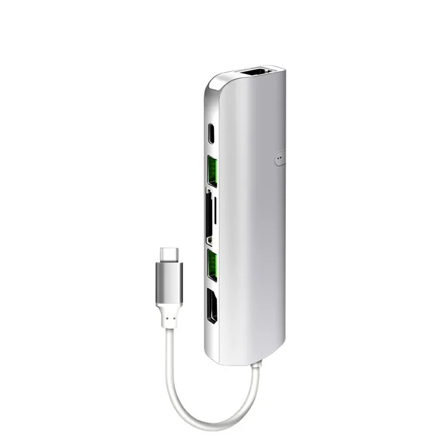 7 IN 1 HUB Silver Asunflower USB C концентратор Тип C до 4K HDMI гигабит RJ45 с 3,5 мм портом для наушников мульти USB 3,0 порт TF SD слот для карт несколько usb-хаб - Цвет: 7 IN 1 HUB Silver