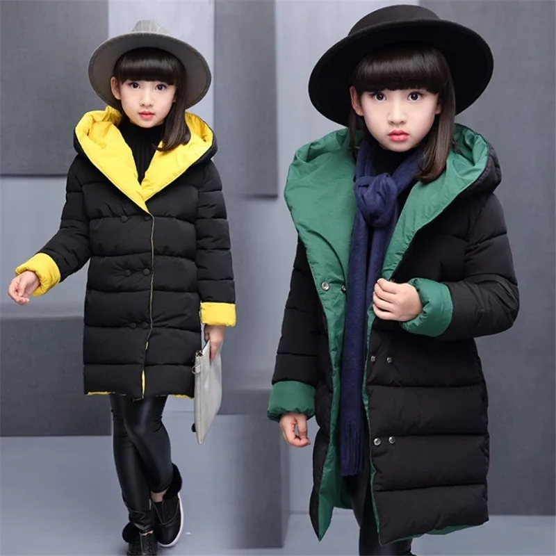 preppy winter children's clothing thick coats for girls down girls coat hooded teen toddler outwear 4-12T student spring