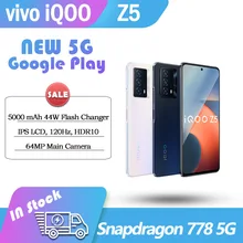 ViVO – Smartphone iqoo Z5 5G, Original, google play store, Snapdragon 778, écran LCD IPS 120Hz, 5000 mAh, chargeur flash 44W, NFC, caméra 64mp 