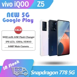 Original ViVO iqoo Z5 5G Smartphone google play store Snapdragon 778 IPS LCD 120Hz 5000 mAh 44W flash charger NFC 64MP Camera