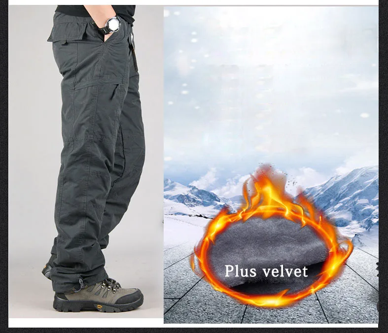 Зимние теплые брюки карго мужские утепленные флисовые военные брюки мужские плюс бархатные повседневные армейские брюки для мужчин спортивные штаны
