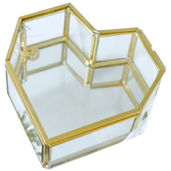 

Flip Love Heart Shaped Geometric Glass Jewelry Box Glass Ring Box Exquisite Unique Wedding Jewelry Box Ring For Wedding Decorati
