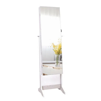 

Full Body Makeup Mirror Cabinet Jewelry Box Standing 2 Drawers 5 Layers Storage Shelf Solid Wood White Including Led[US-Stock]