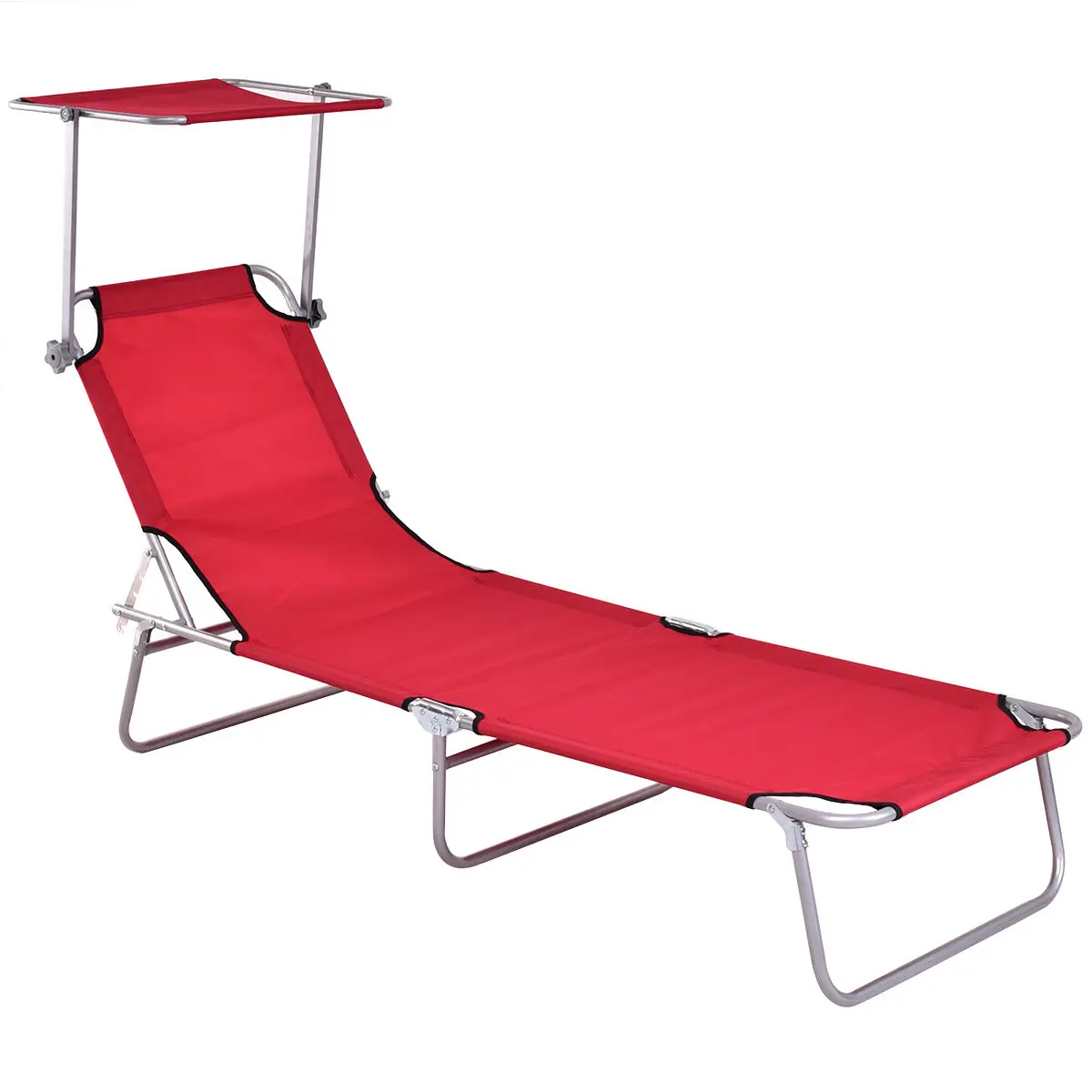 

Costway Foldable Sun Lounge Bed Chair Beach Recliner Seat Back Red