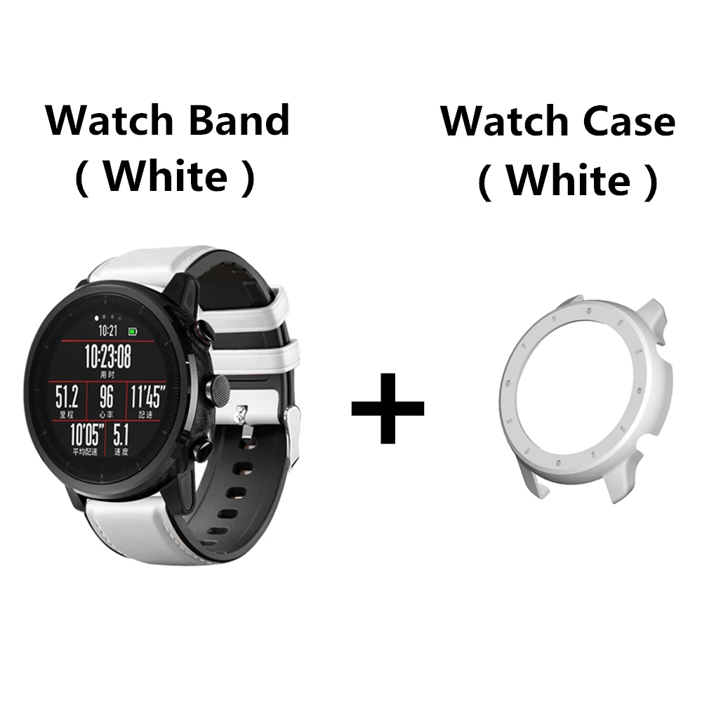 FIFATA Leather Silicone Double Layer Watch Strap+Plastic Watch Cover Case 2 In 1 For Xiaomi Huami Amazfit GTR47MM Smart Watch - Цвет: Package 1