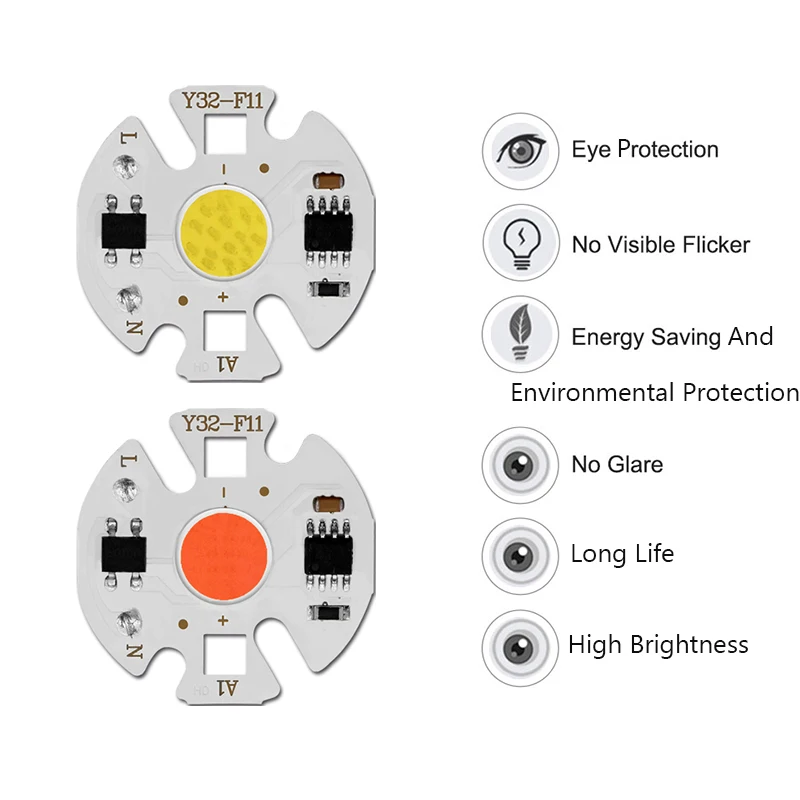 5pcs COB LED Lamp Bulb Chip LED Grow Lights No Need Driver AC 110V 220V 3W 5W 7W 10W 12W Warm White Full Spectrum Lamps LEDs DIY