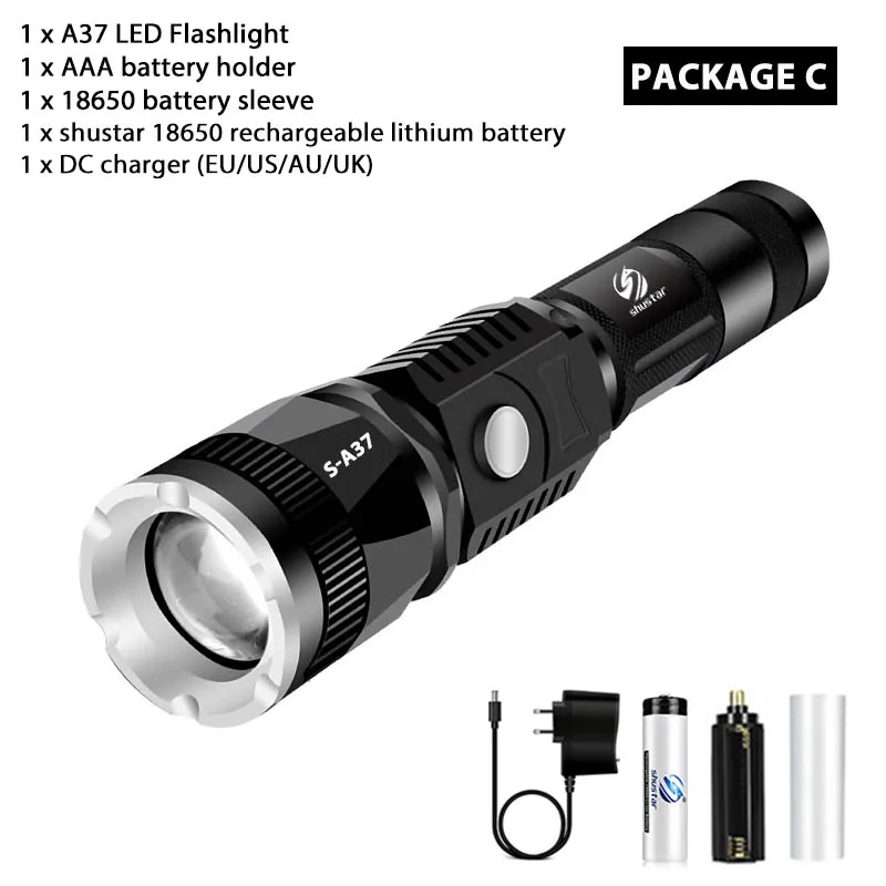 Package C USB Перезаряжаемый светодиодный фонарик с XP-L лампами V6, может использоваться в качестве внешнего аккумулятора, водонепроницаемый тактический фонарь, 5 режимов освещения - Испускаемый цвет: Package C