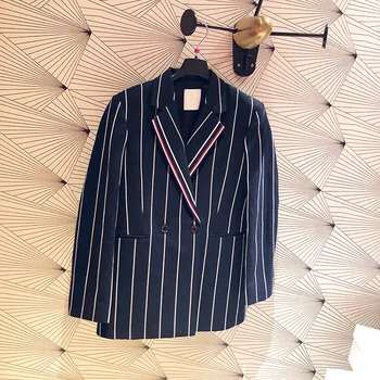 

19 Summer Contrast Color Stripes England Commute Lady Suit Coat V7437e 93010