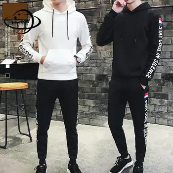 

M-4xl Mens Clothing Set Spring Autumn Male Hooded Long Sleeve Sweatshirts+pants 2pcs Suits Letter Elastic Waist Man Clothes H58