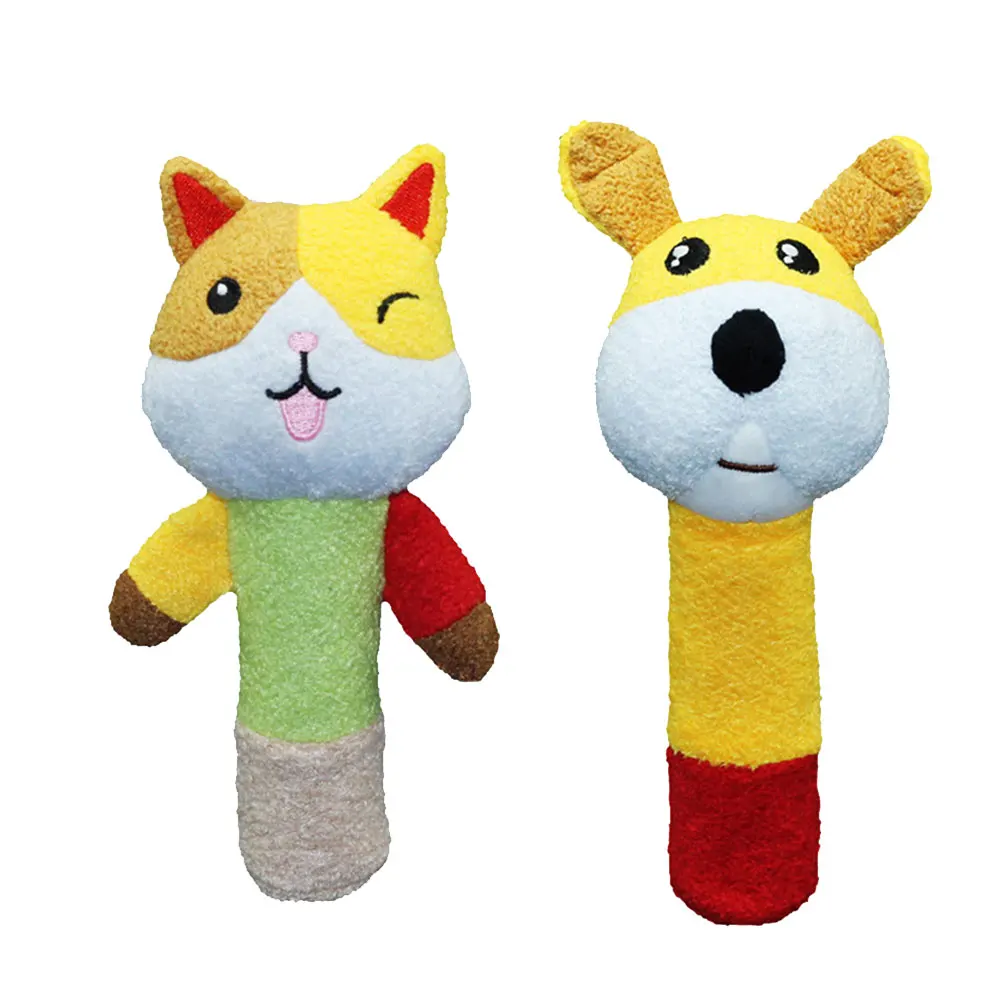 

0-3T Baby Infant Rattle Cartoon Shake and Grasp Stuffed Animal Toys Squeaker Stick for Newborn Kids