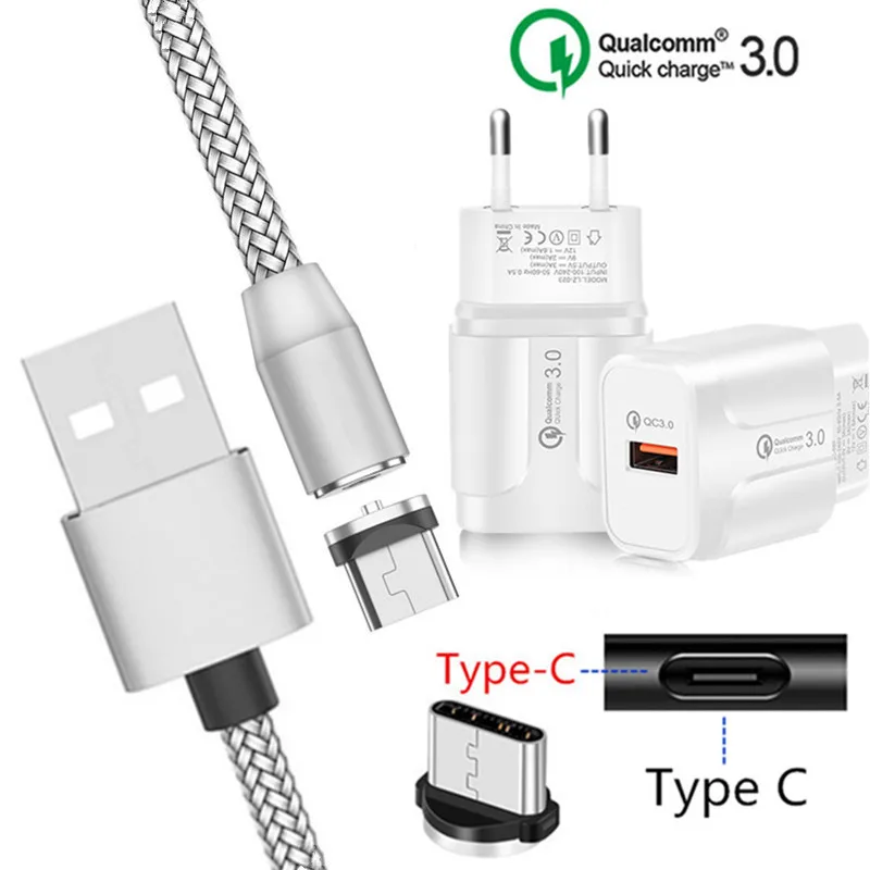 Oppo Reno Z Магнитный USB QC 3,0 быстрое зарядное устройство type C Магнитный зарядный провод для Samsung Galaxy S9 S10 A9 A8 sony Xperia 1 10 XA2