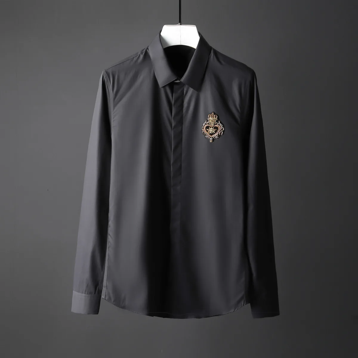 Minglu Cotton Mens Shirts Crown Design Long Sleeve Mens Dress Shirts Camisa Masculina Silky Fabric Casual Slim Man Shirts